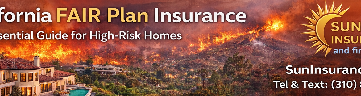 California FAIR Plan insurance for high-risk homes in wildfire zones protecting Malibu and Beverly Hills hillside properties with Sun Insurance & Financial.