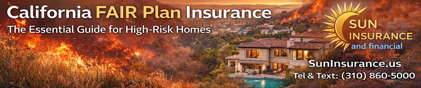 Wildfire approaching luxury home illustrating the need for California FAIR Plan fire insurance coverage for high-risk homes.