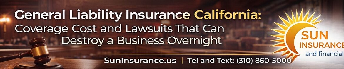 General Liability Insurance California: Coverage Cost and Lawsuits That Can Destroy a Business Overnight General Liability Insurance California banner showing lawsuit protection for businesses in Los Angeles, Beverly Hills, Santa Monica, West Hollywood, Irvine, and across Southern California