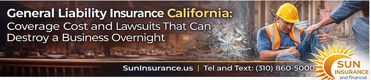General Liability Insurance California: Coverage Cost and Lawsuits That Can Destroy a Business Overnight Business liability insurance California banner highlighting risk protection for businesses in Long Beach, Pomona, San Bernardino, Riverside, and Southern California