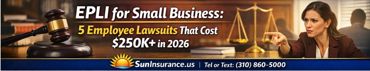 Employment practices liability insurance California banner showing legal claims, harassment and discrimination risks for businesses in Los Angeles, Beverly Hills, Santa Monica, West Hollywood and Southern California