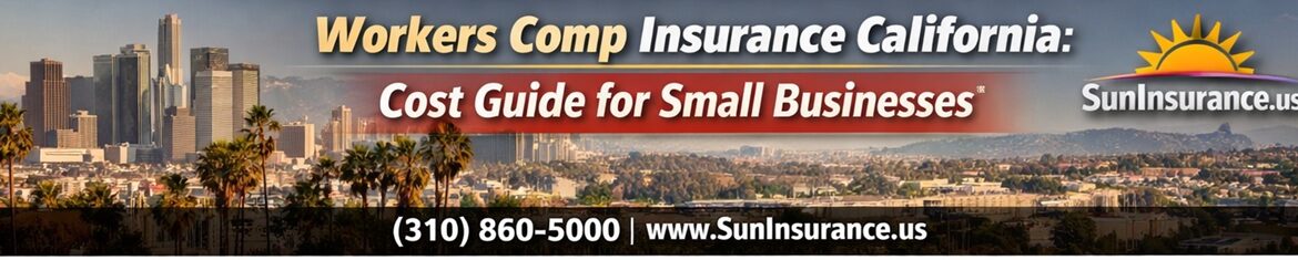 Workers Comp Insurance California banner with Los Angeles skyline for small businesses in Los Angeles, Beverly Hills, Santa Monica, West Hollywood and Southern California