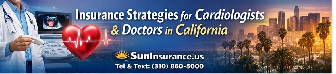 Insurance Strategies for Cardiologists and Physicians in California:: Protecting Your Practice, Income, and Assets Cardiologist and doctor insurance California banner showing heart imaging equipment and Los Angeles skyline for medical office insurance in Beverly Hills, Santa Monica, and surrounding Southern California cities